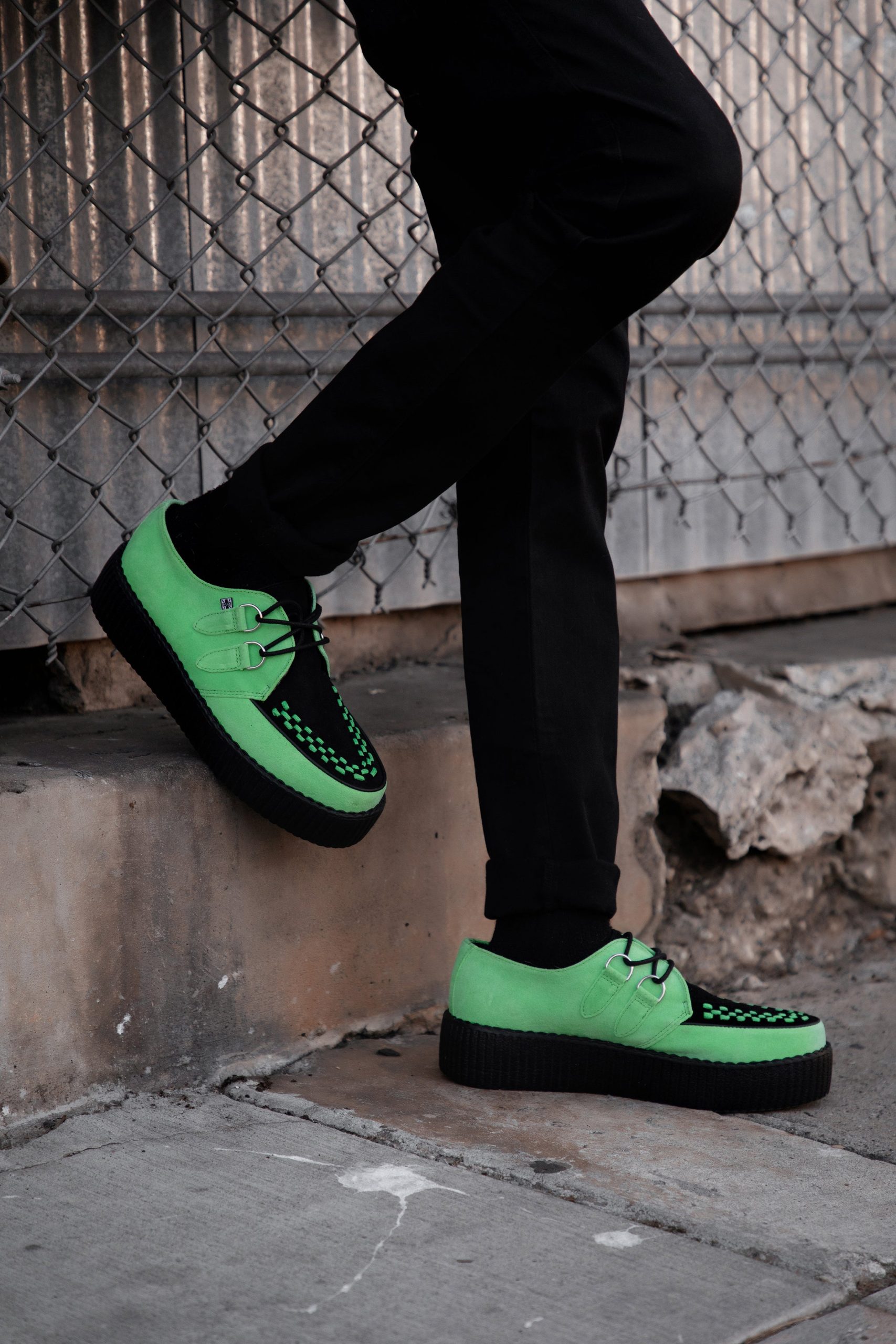 Neon Green & Black Suede Viva Mondo Creeper - Image 2