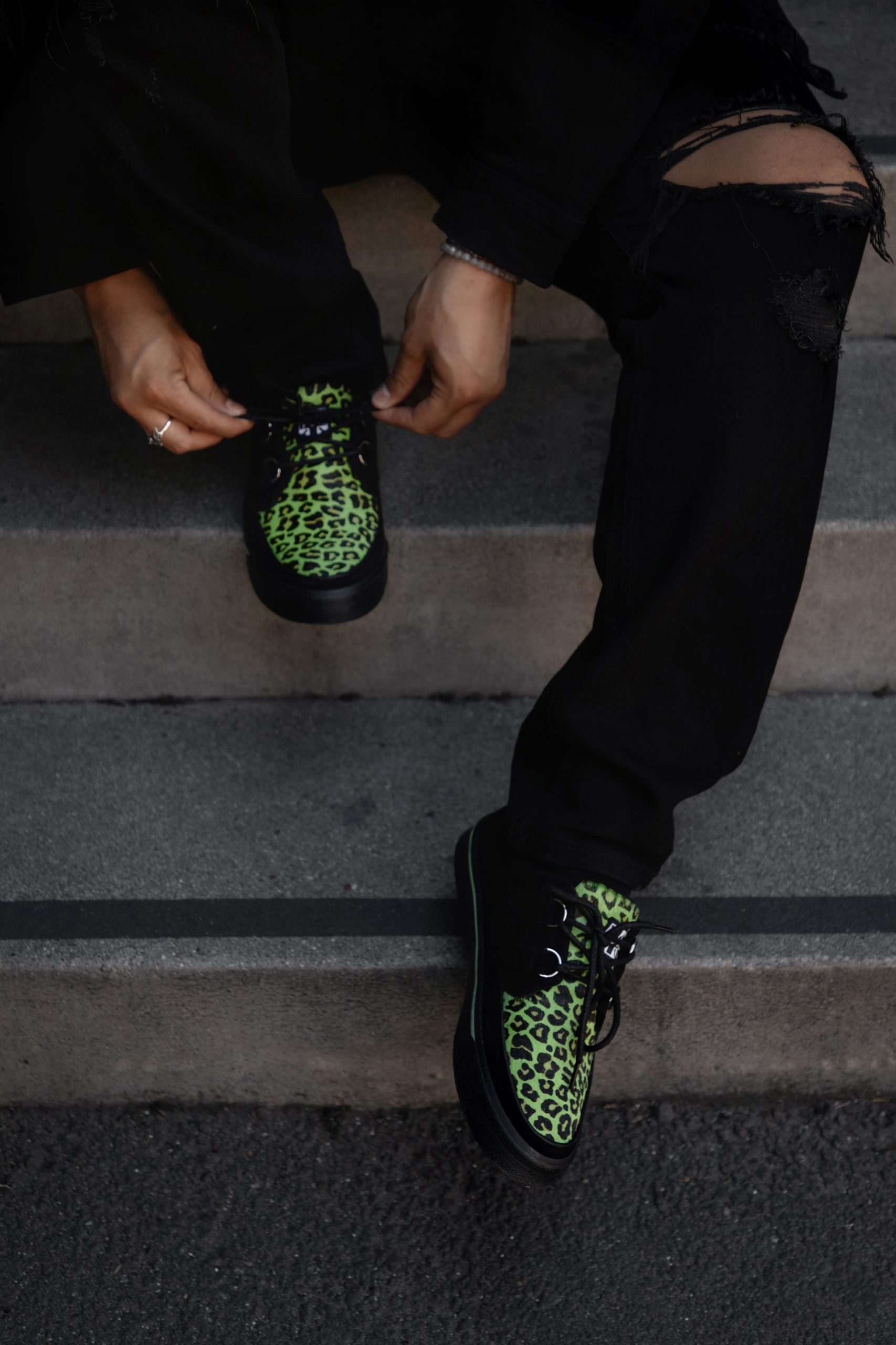 Black & Green Leopard Suede Creeper Sneaker - Image 4