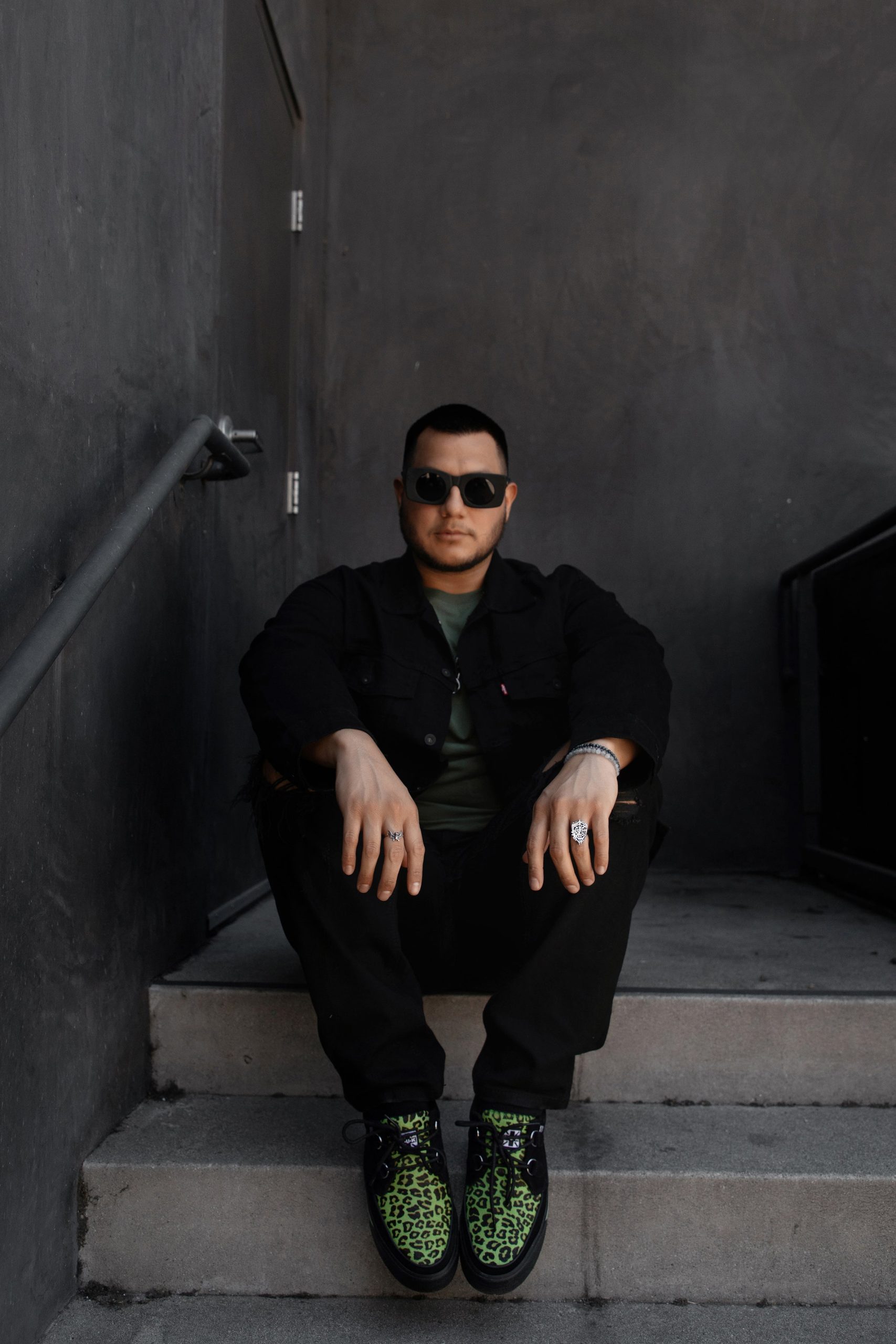 Black & Green Leopard Suede Creeper Sneaker - Image 2