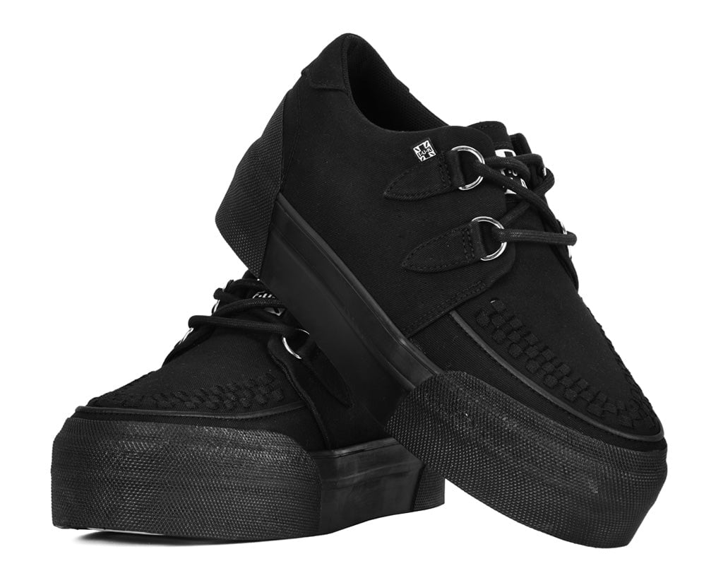 Black Canvas Interlace Platform Creeper Sneaker - Image 3