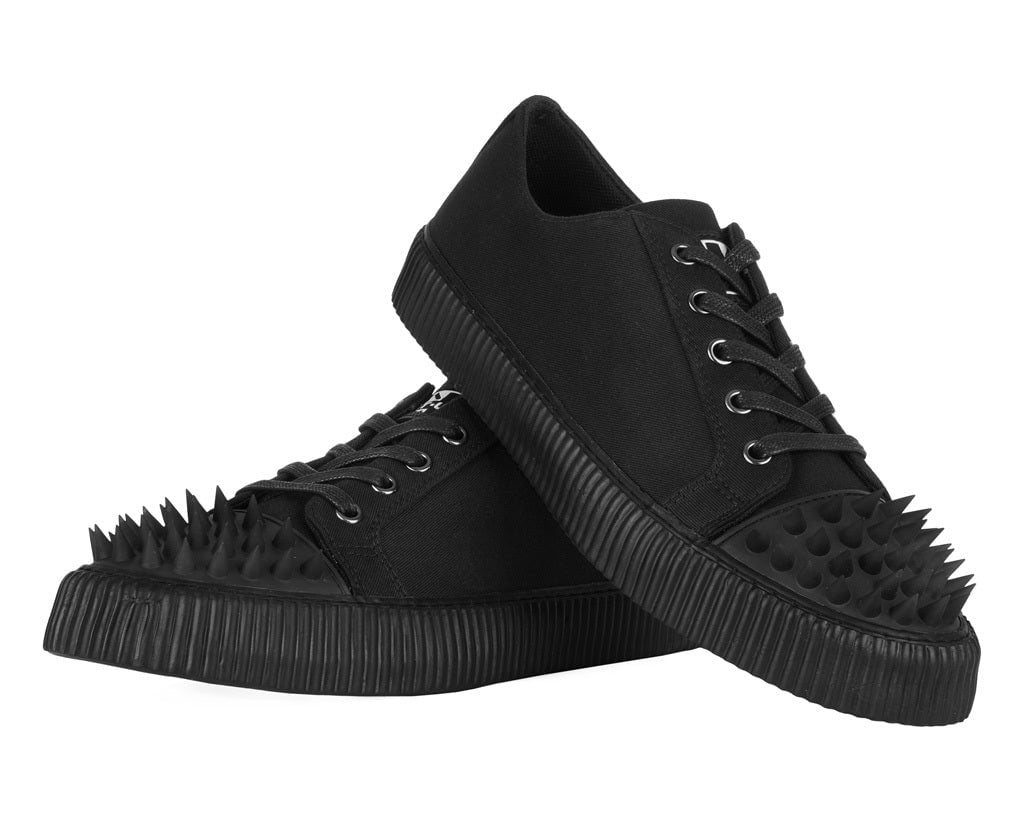 Black Twill Spiked Lace Up Sneaker - Image 3