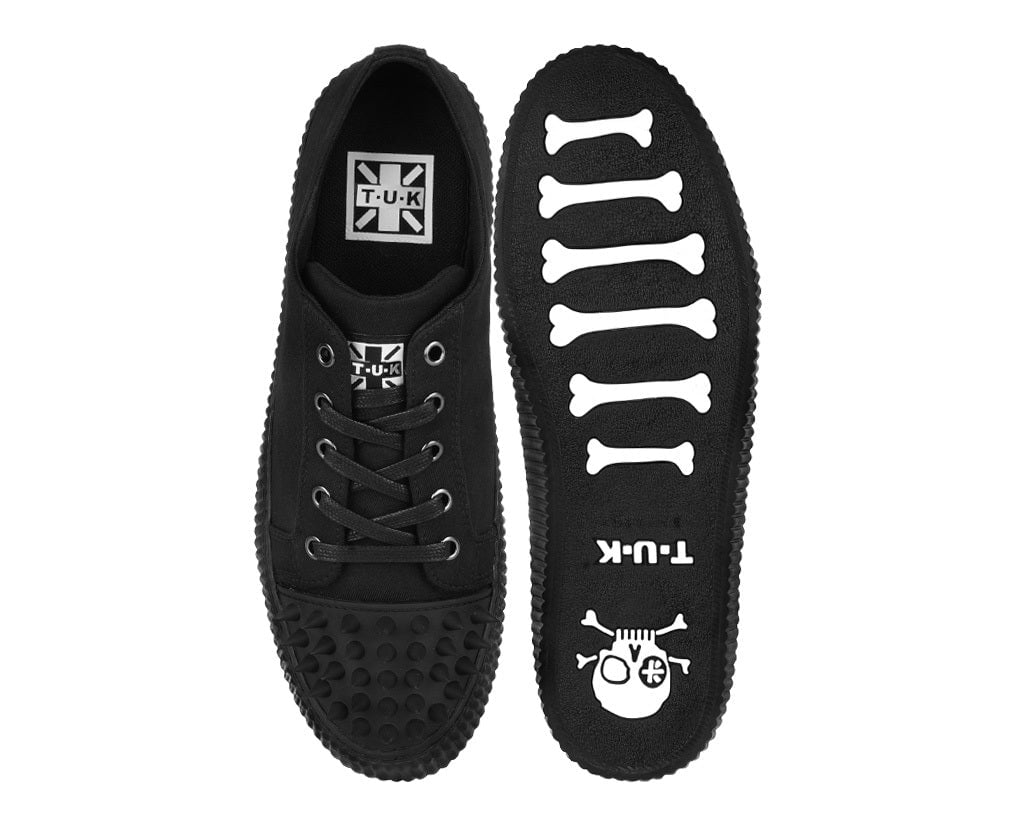 Black Twill Spiked Lace Up Sneaker - Image 5