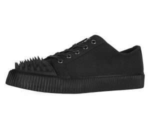 Black Twill  Spiked  Lace Up Sneaker