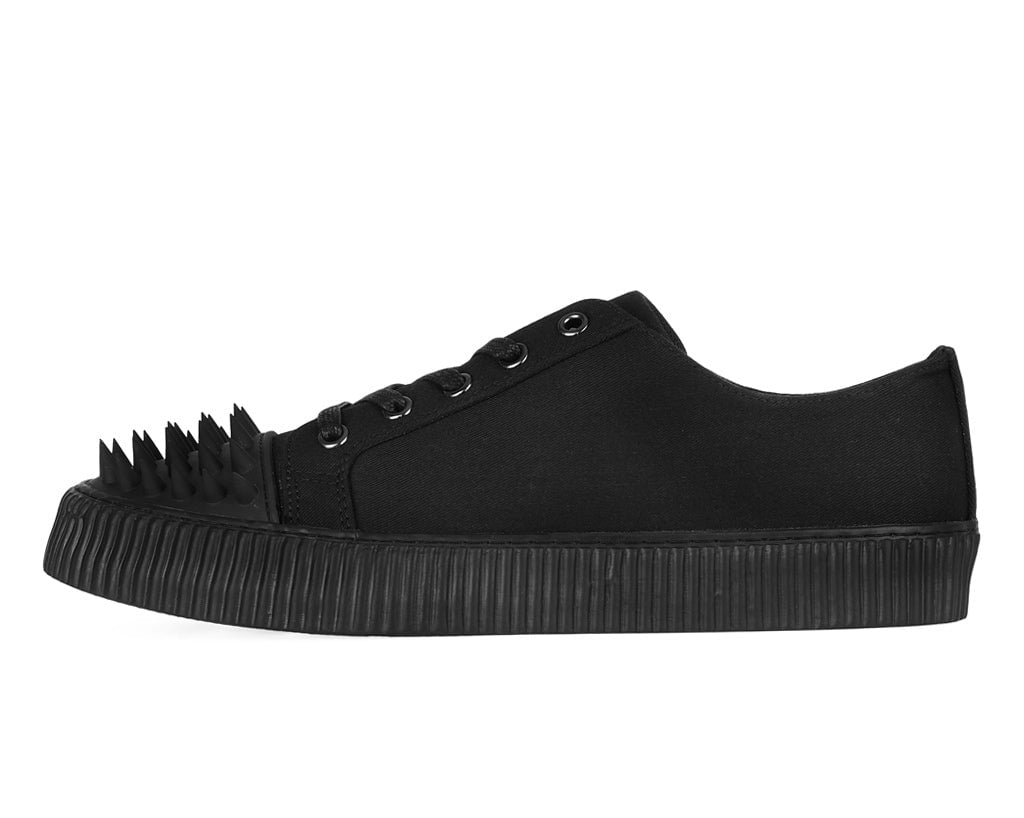 Black Twill Spiked Lace Up Sneaker - Image 8