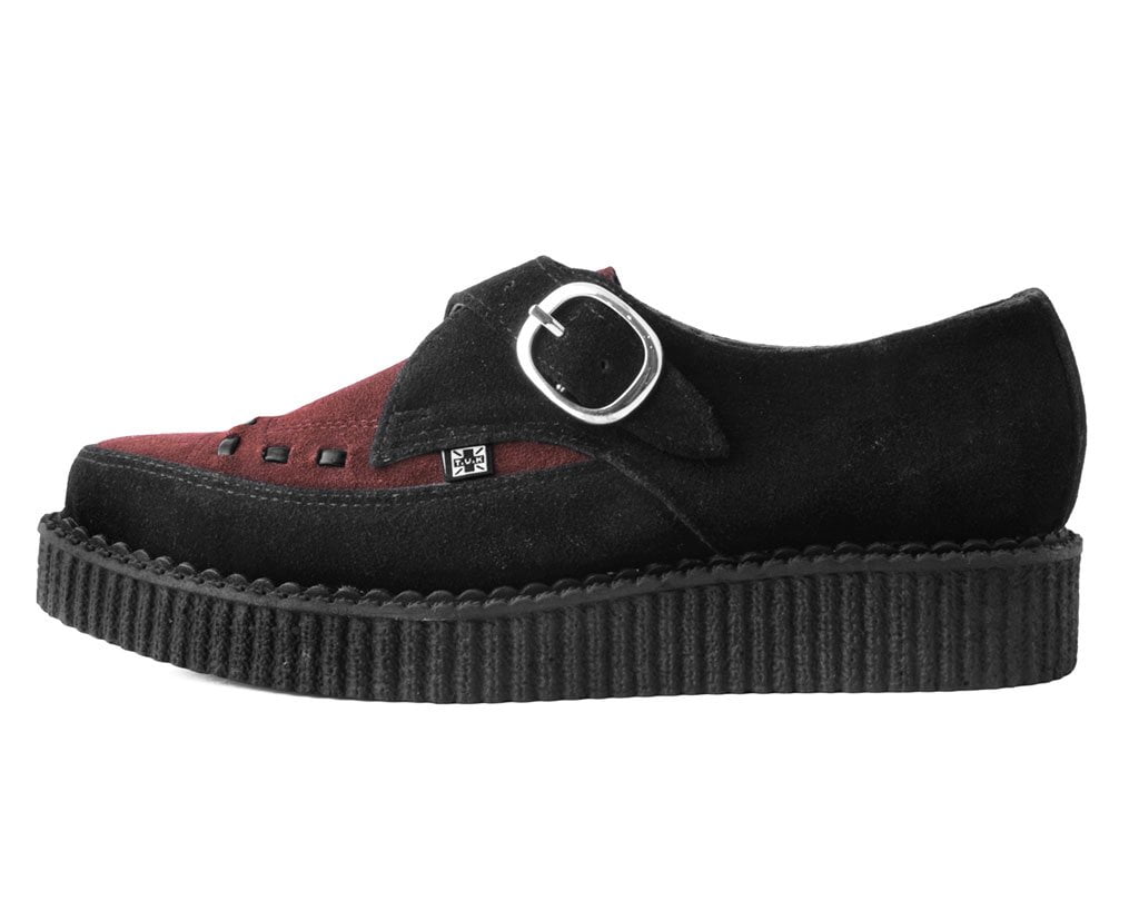 Black & Burgundy Suede Pointed Buckle Creeper - Image 5