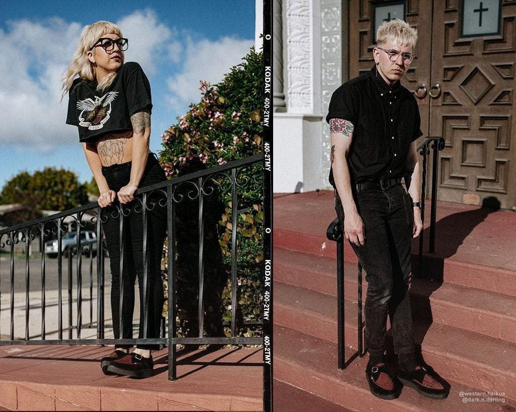 Black & Burgundy Suede Pointed Buckle Creeper - Image 6