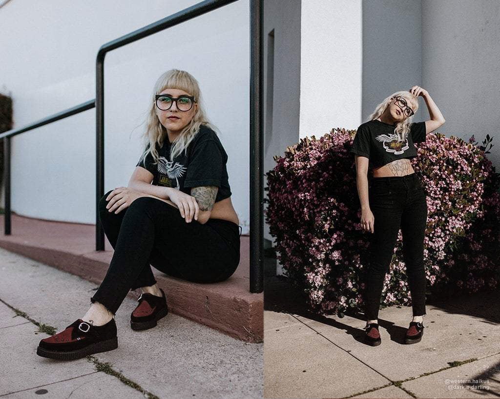 Black & Burgundy Suede Pointed Buckle Creeper - Image 9