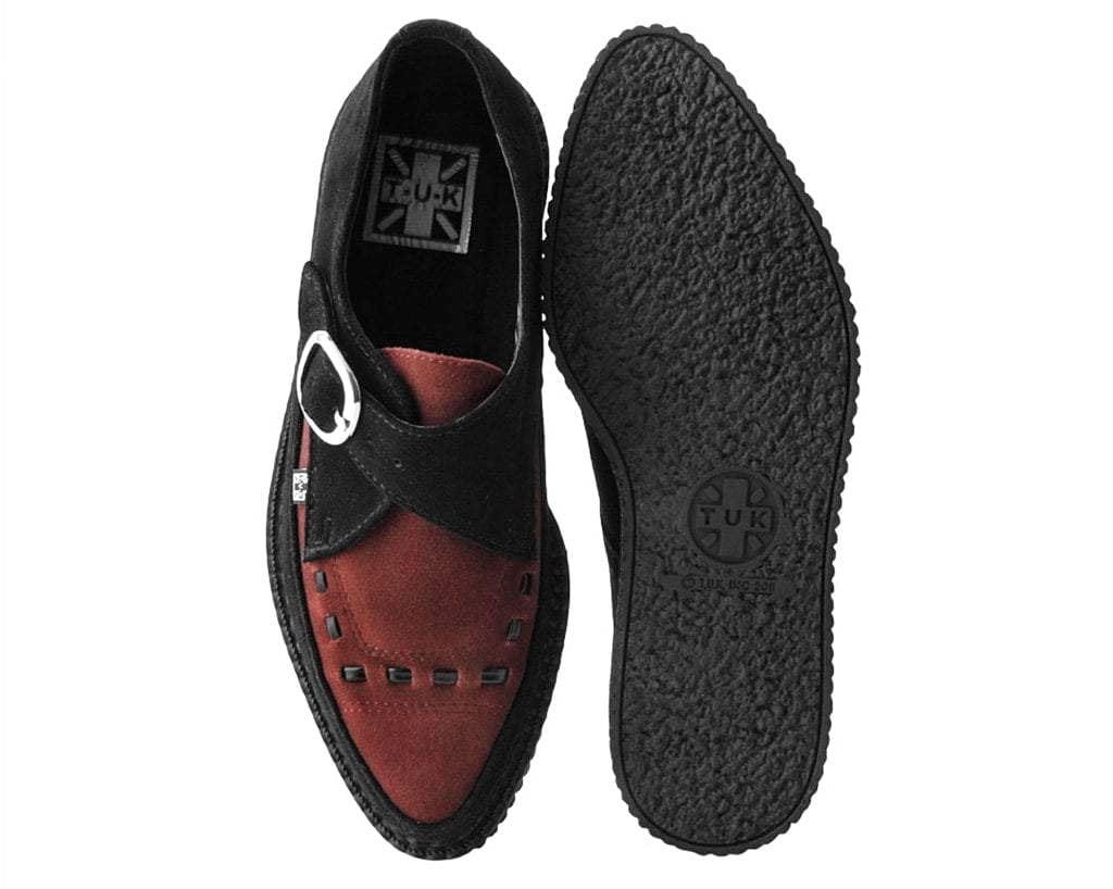Black & Burgundy Suede Pointed Buckle Creeper - Image 4