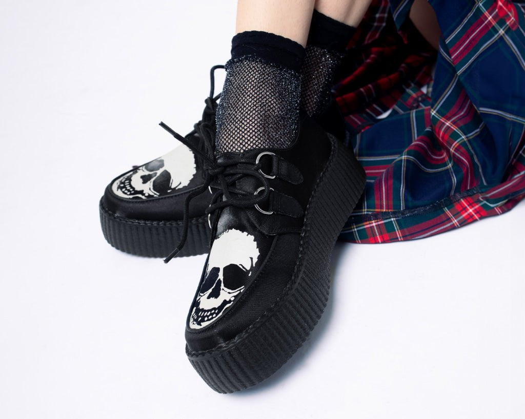 Black Satin Glow Skull Viva Mondo Creeper - Image 2