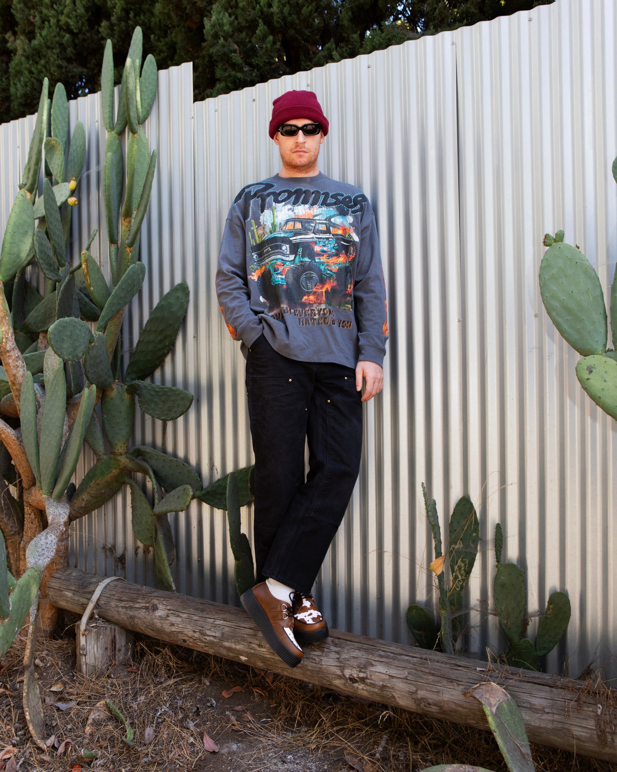 Brown Leather Cow Print Viva Mondo Creepers - Image 3