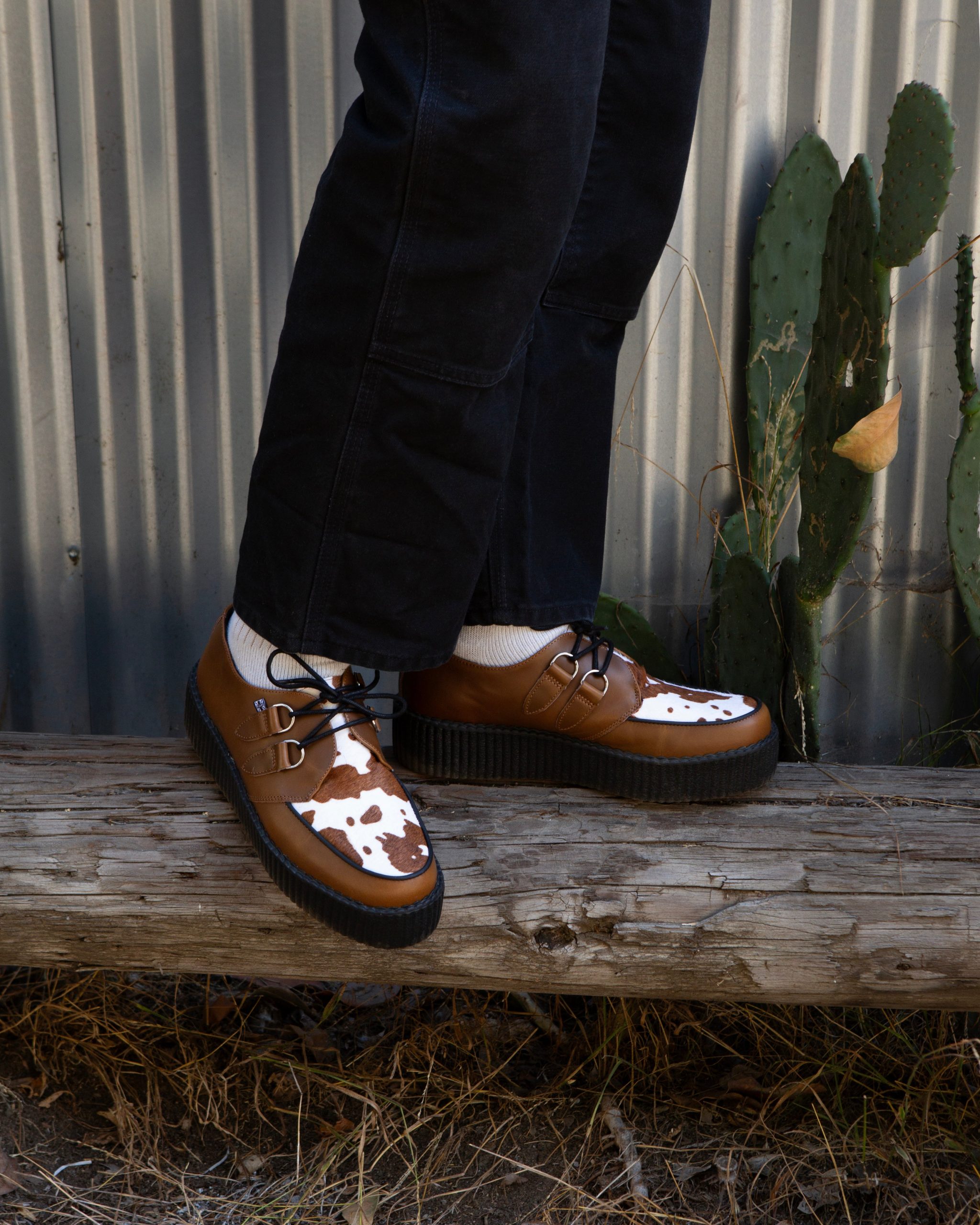 Brown Leather Cow Print Viva Mondo Creepers - Image 7