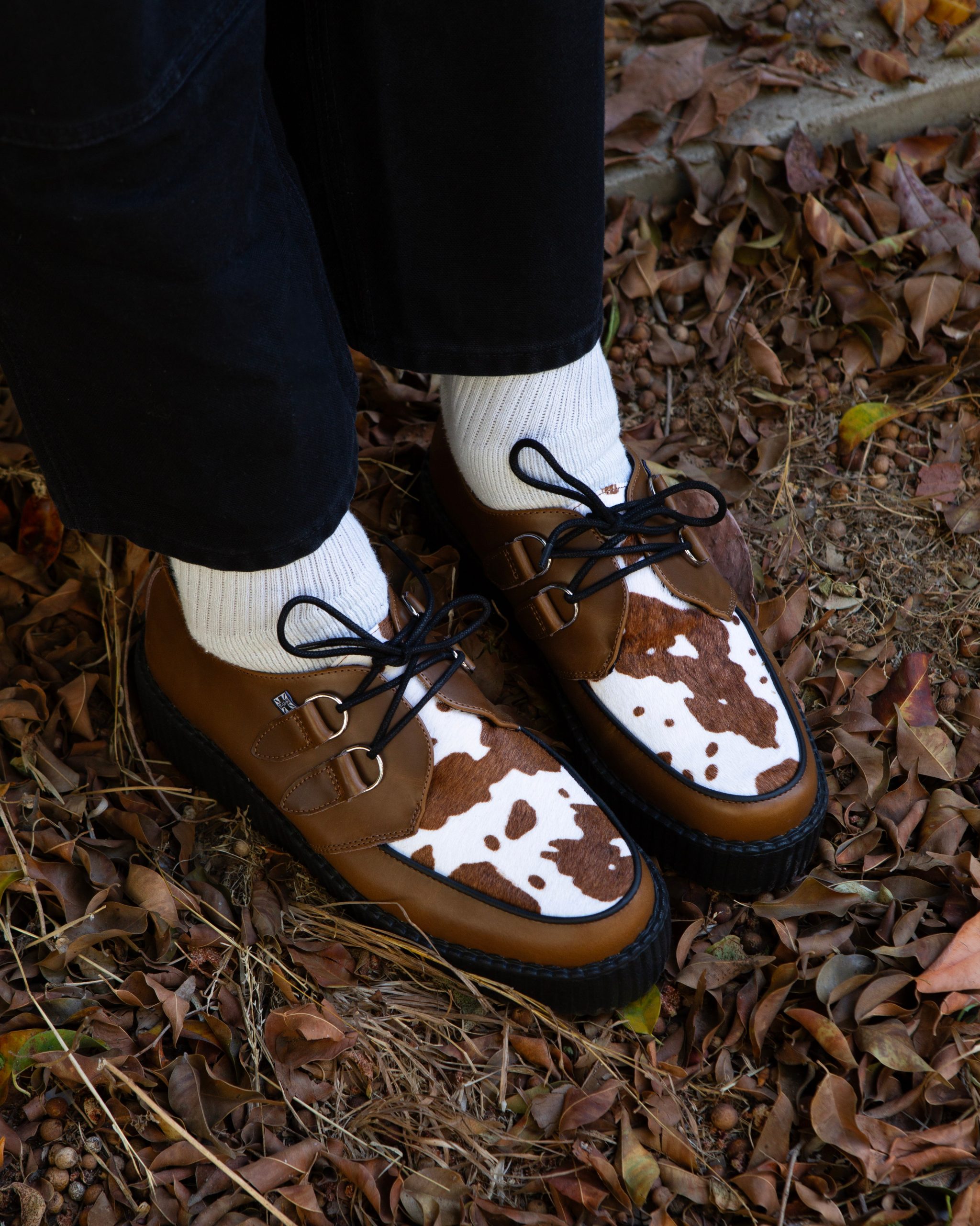 Brown Leather Cow Print Viva Mondo Creepers - Image 4