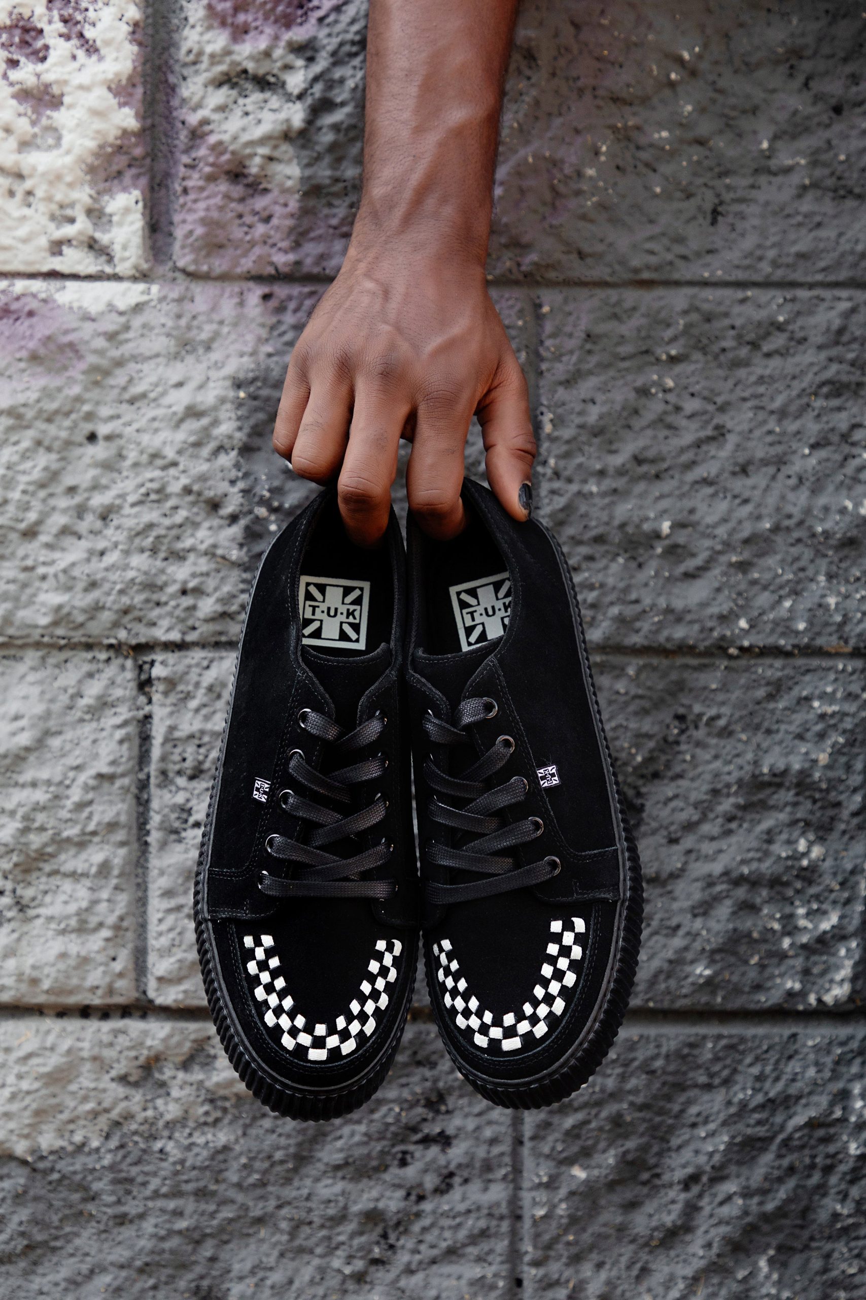 Black & White Suede Lace-Up Creeper Sneaker - Image 2