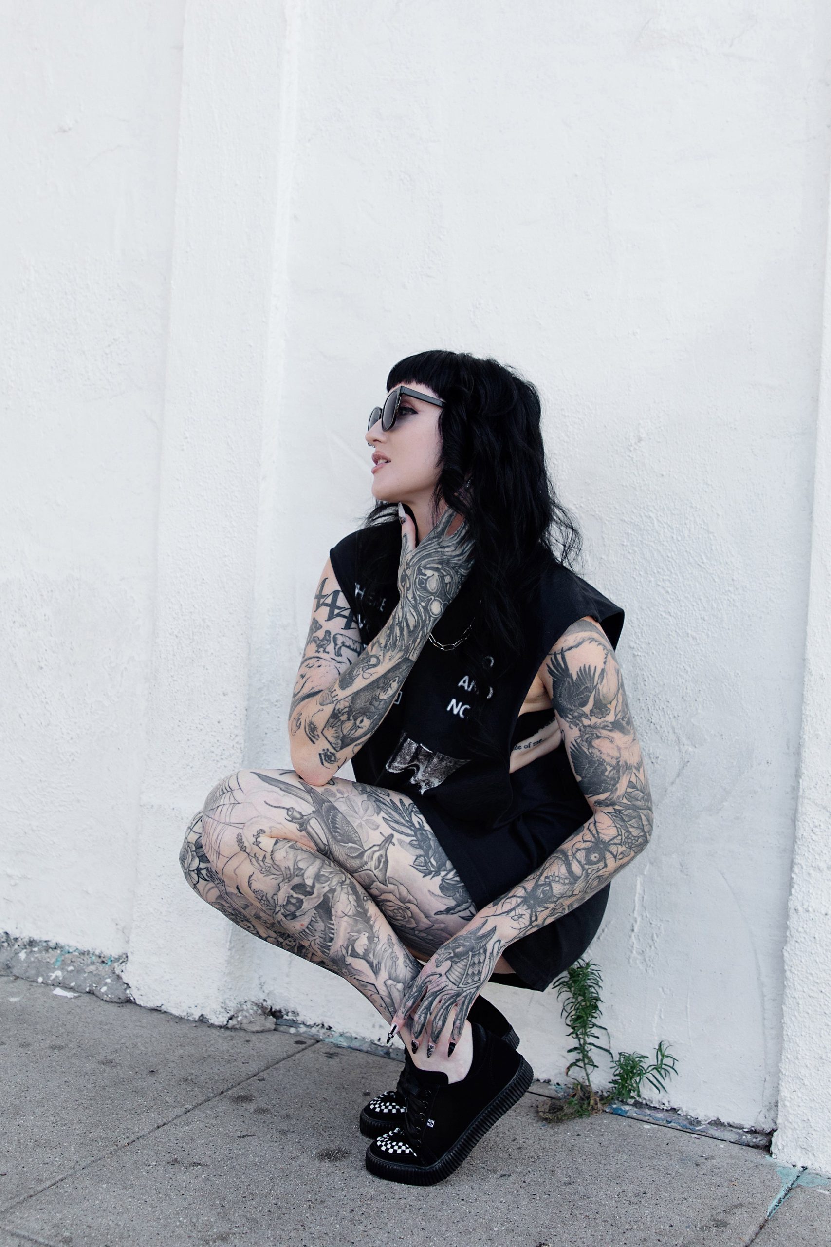 Black & White Suede Lace-Up Creeper Sneaker - Image 6