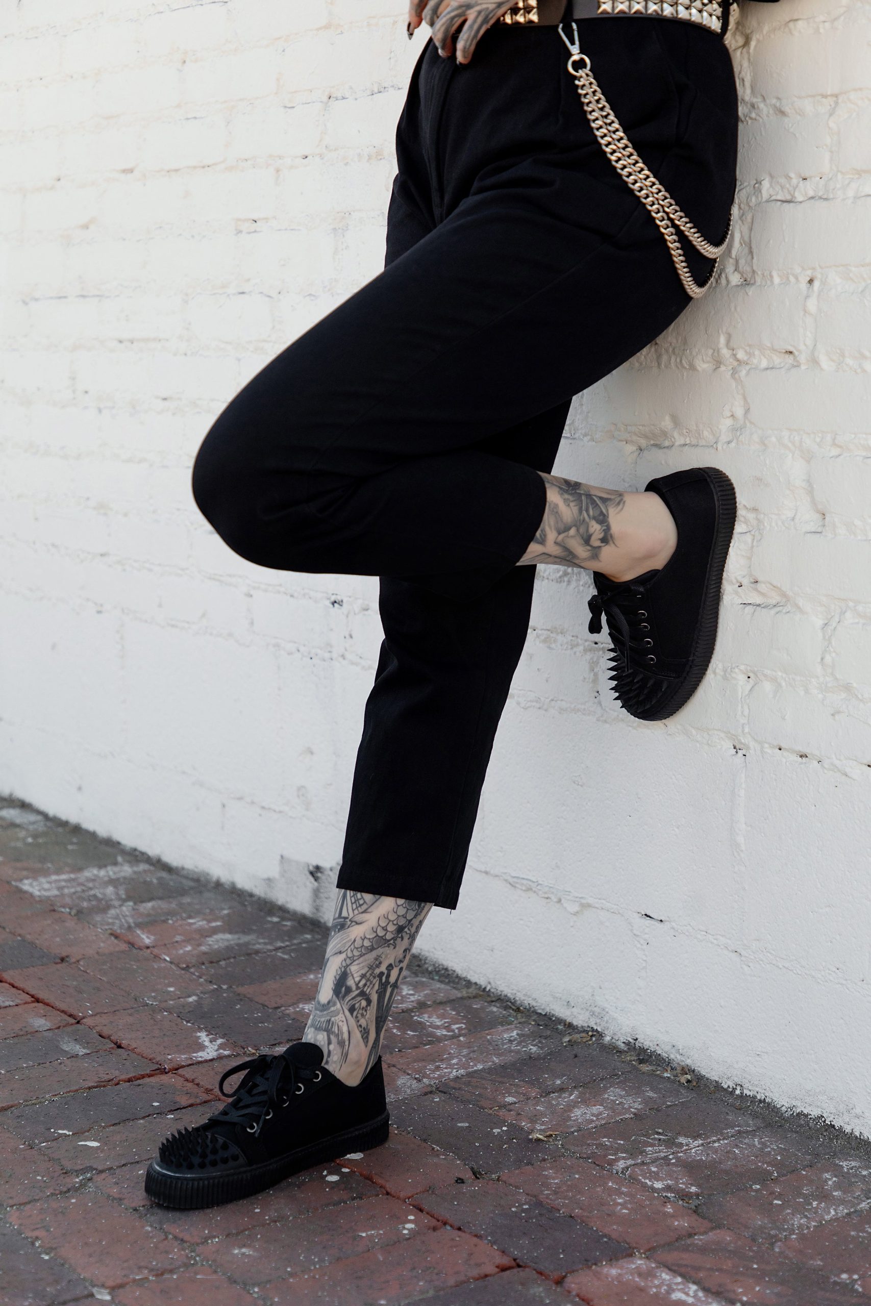 Black Twill Spiked Lace Up Sneaker - Image 6