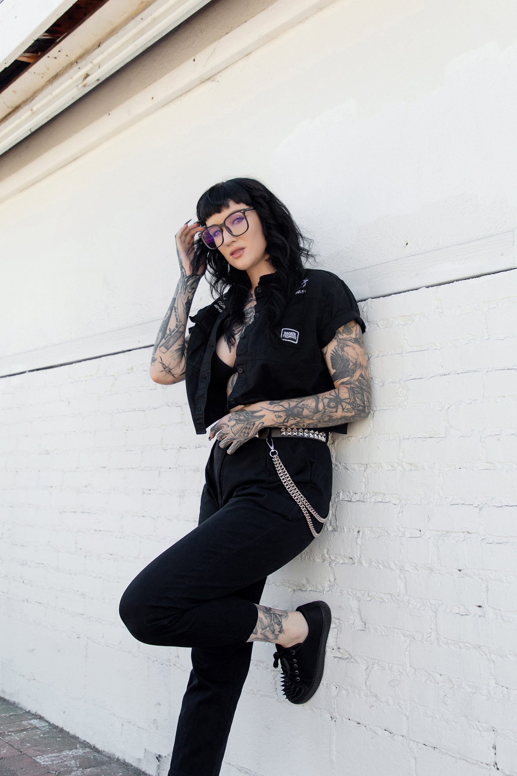 Black Twill Spiked Lace Up Sneaker - Image 7