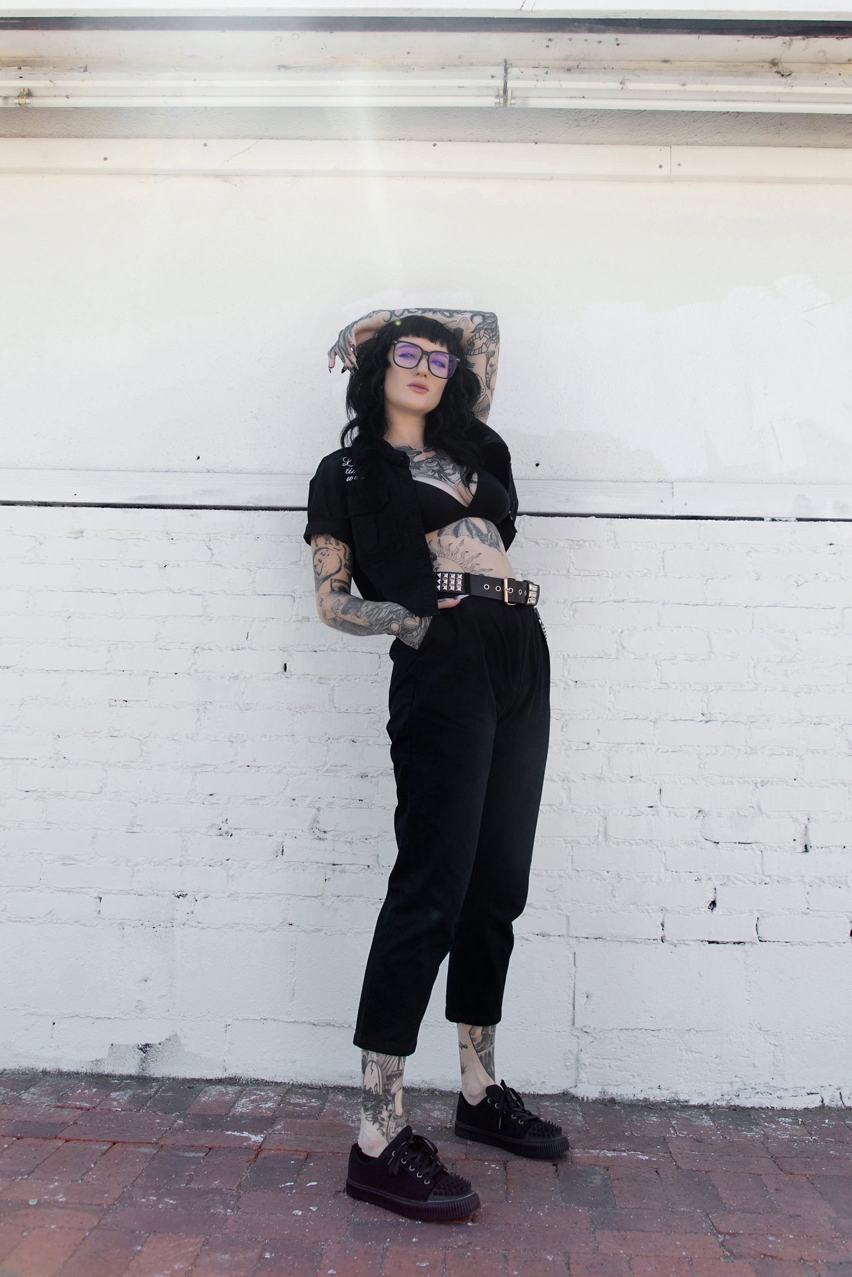 Black Twill Spiked Lace Up Sneaker - Image 4