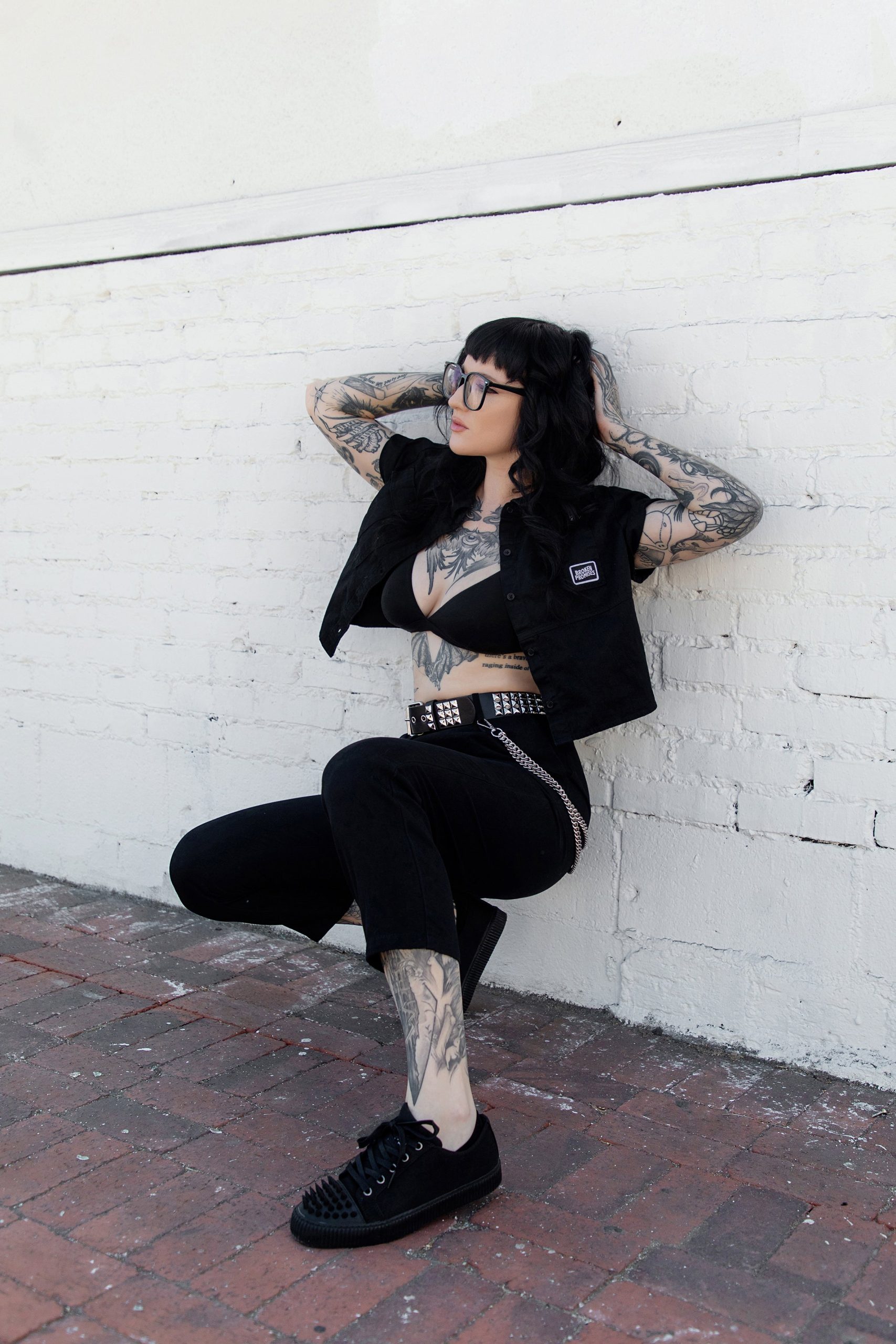 Black Twill Spiked Lace Up Sneaker - Image 9