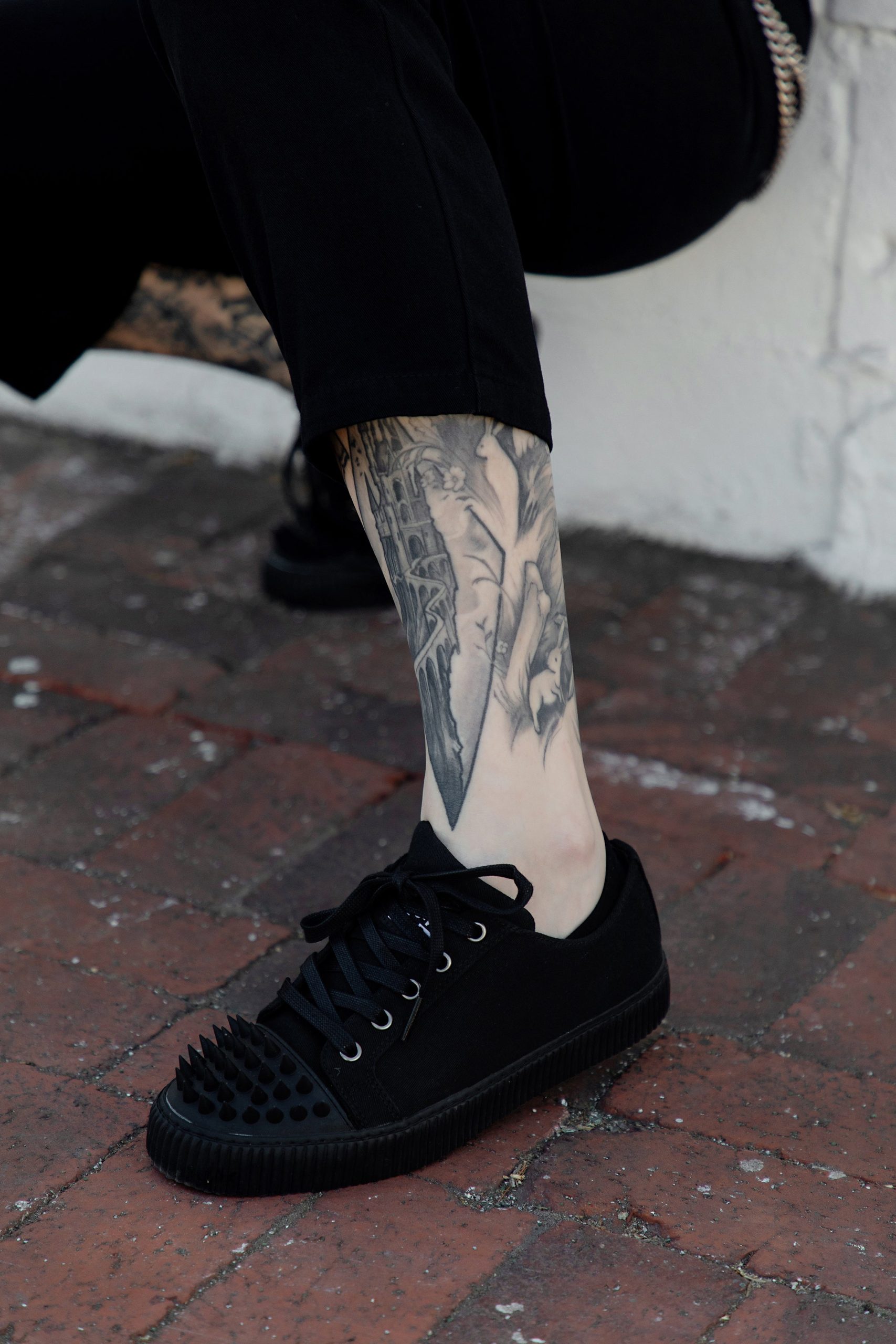 Black Twill Spiked Lace Up Sneaker - Image 2