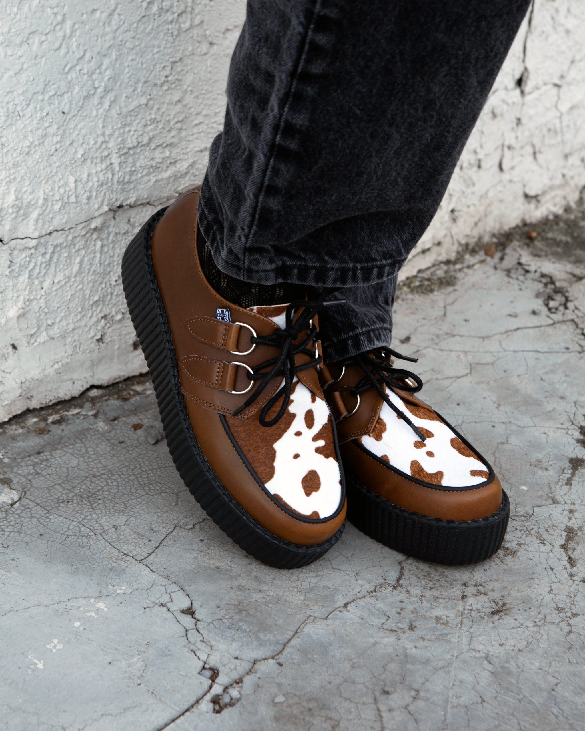 Brown Leather Cow Print Viva Mondo Creepers - Image 9